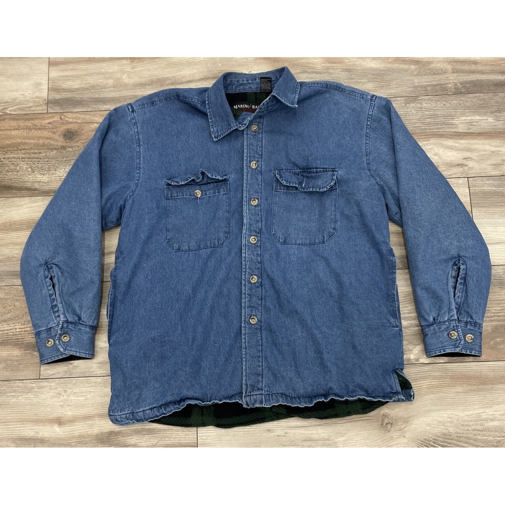 Marino Bay Mens‎ L Fleece Lined Chore 100% Cotton Heavy Button Up Work